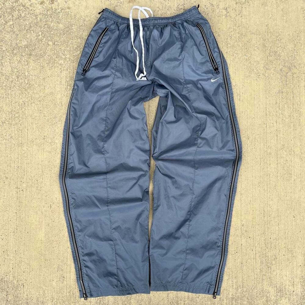 Y2K Nike Windbreaker Track Pants Side Zip Steel Blue Loss Fit Embroidered Swoosh